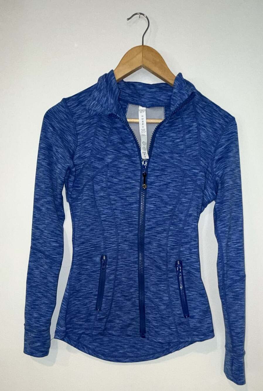 Lululemon Athletica Heathered Blue Full Zip Workout Jacket with Thumbholes Size